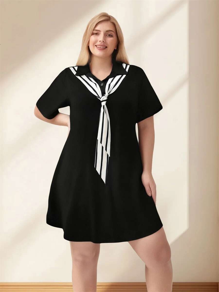 Elegant Plus Size Shirt Dress with Chic Knot Tie Detail and Flattering v Neckline Perfect for Spring and Summer Fashion