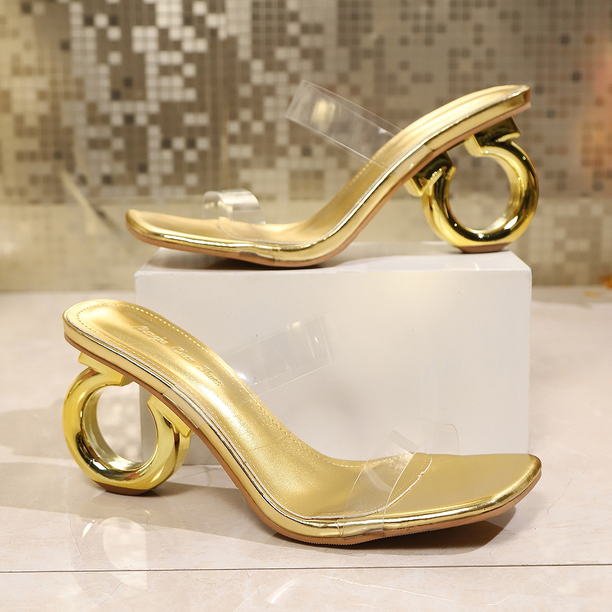 Free Shipping Women's Clear PVC Square Toe Ankle Strap Heeled Gladiator Sandals 2025 Summer Fashion