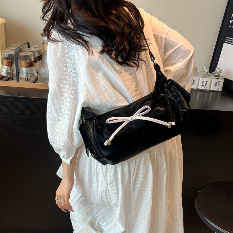 designer Korean Style Pleated Bow Multi-Pocket Single Shoulder Underarm Bag for Women 2025 Summer New Fashion Personality Crossbod