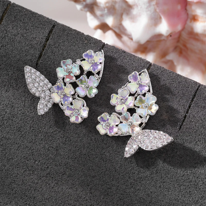 SENYU Romantic Butterfly Korean Style Fairys Elegant White CZ Party Earring Beautiful Flower Wedding Party Jewelry Gift 250604