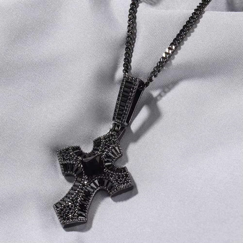 Hot Sale Black Moissanite Cross Pendant Large Size 18K Gold Hip Hop Designer Jewelry for Men and Women