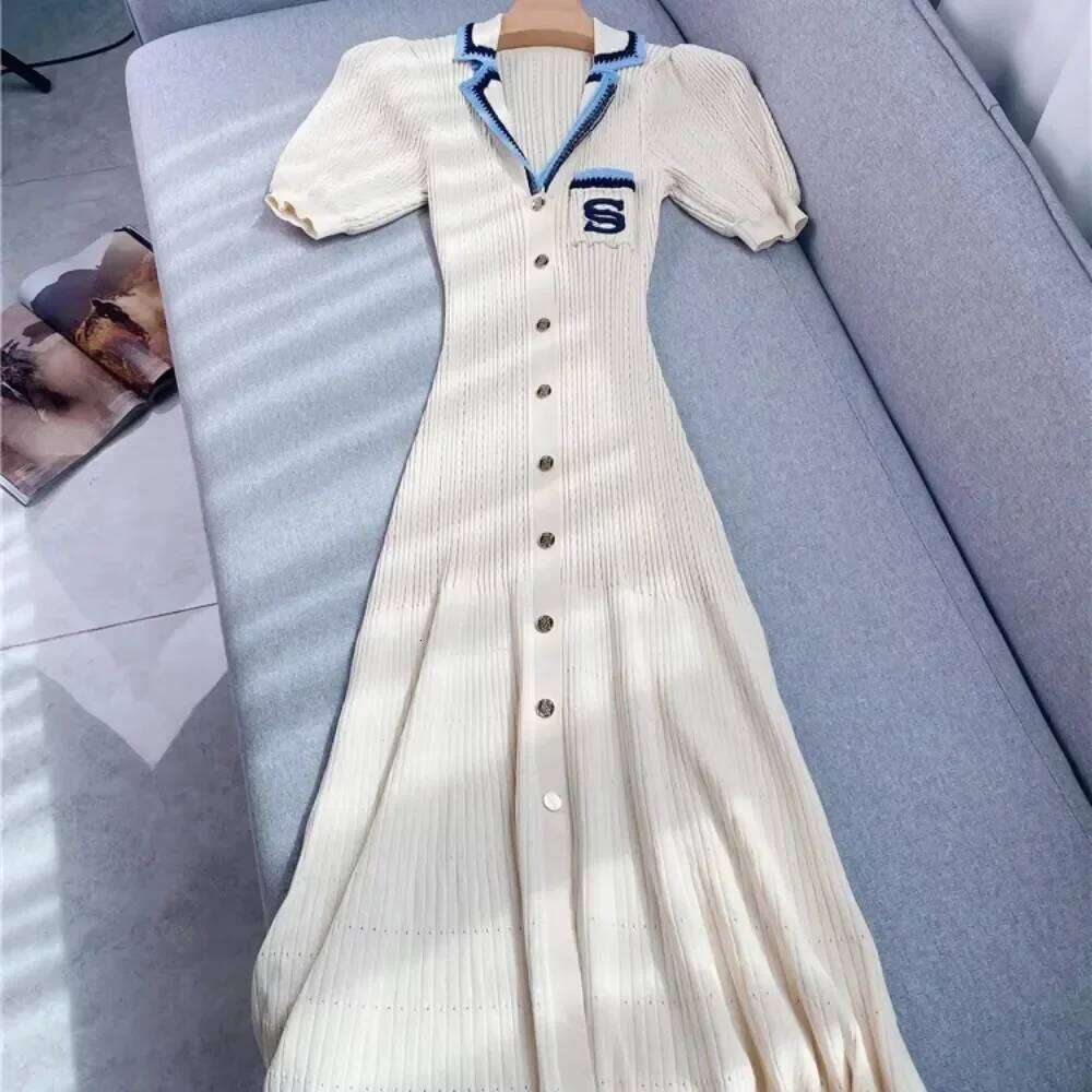 Trendy Style French Paris Fashion Knit Long For Women Classic Minimal Design Embroidery Dress Female Clothing