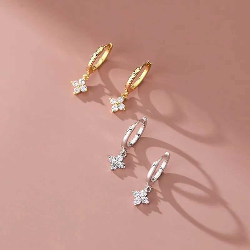 Inlaid Zircon Four- Flower Necklace Earrings Jewelry Set for Women New Niche Light Luxury Hot Fashion Accessories Z250607