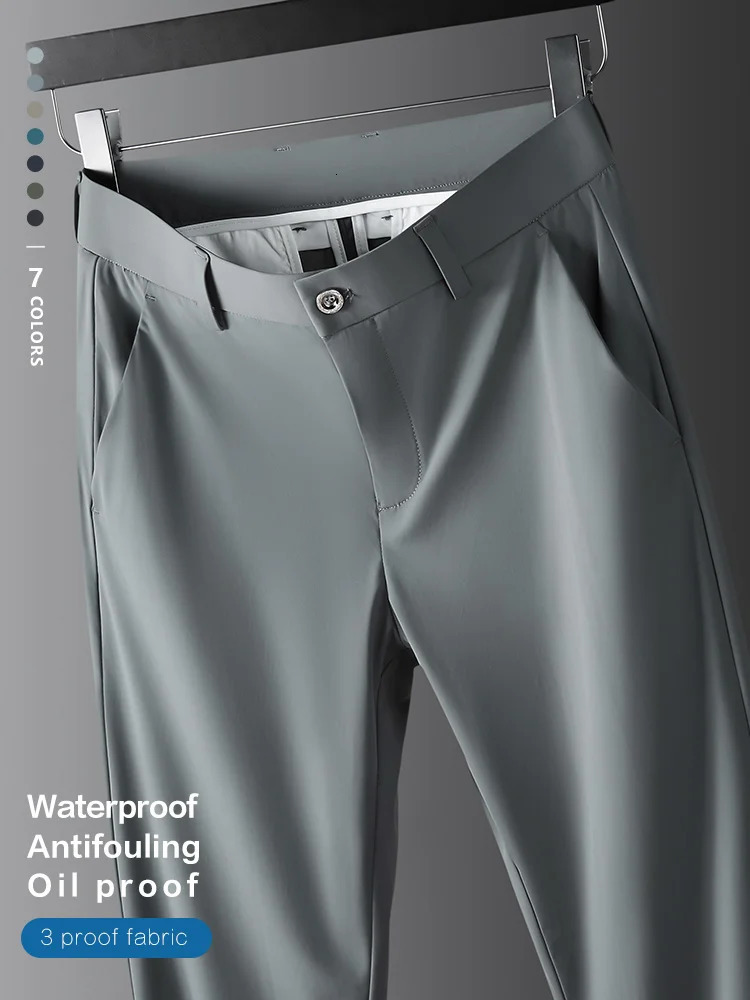 High Stretch Fabric Summer Thin Ice Silk Business Pants Men Elastic Waist Classic Work Office Formal Suit Trousers Plus Size 40 250605