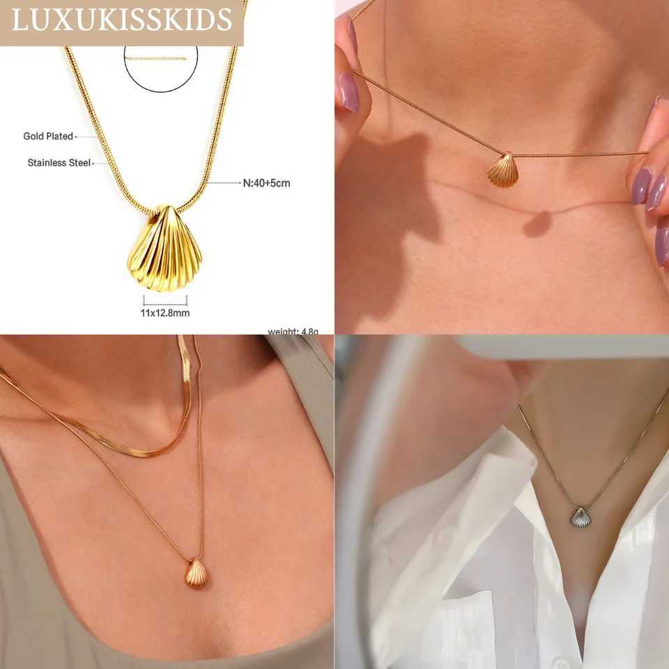 LUXUKISSKIDS Textured Shell Shape Earrings Necklace s Summer Stylish Stainless Steel Woman Jewelry Set 18K Gold Plated Z250607
