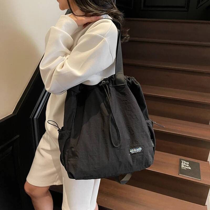 Multi-functional Fashion Backpacks For Women Nylon Large Capacity Shopper Shoulder Totes Drawstring Bucket Travelling Rucksack