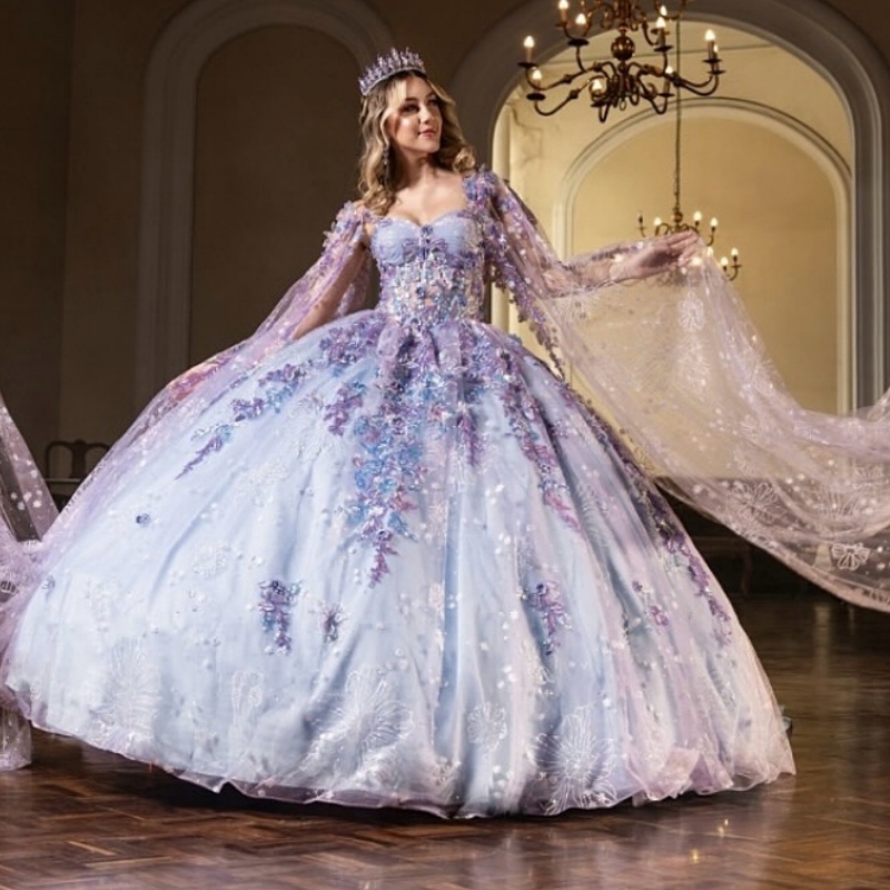 Sky Blue Shiny Off The Shoulder Ball Gown Quinceanera Dresses Appliques Flower Beading Crystal Tull Sweet 16 Dress vestidos 15 anos