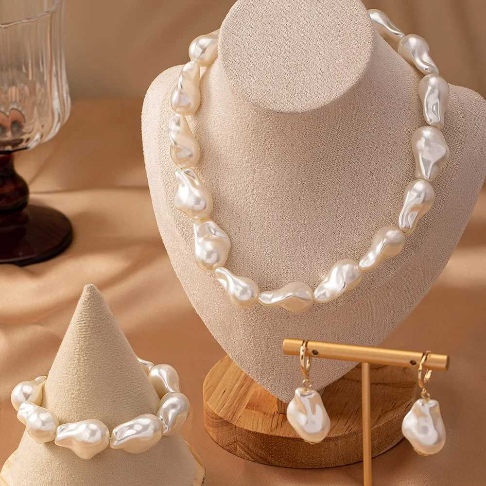 Ethnic Beaded Pearl Necklace s Delicate Jewelry Set for Women Elegant Exaggerated Dangle Earring Accessories Z250607