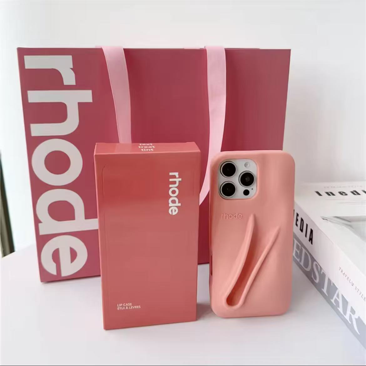 Rhode Protect Lipstick Holder Soft Silicone Case For iPhone 16 12 13 14 15 11 Pro Max With Lip Glaze Set Gift Shopping Bag Cover