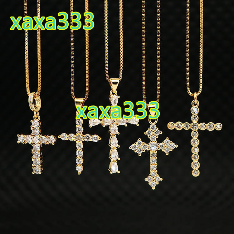 NS1082 High Quality Diamond Christian Religion Jewelry Gold Plated Stainless Steel Chain CZ Micro Pave Cross Pendant Necklace
