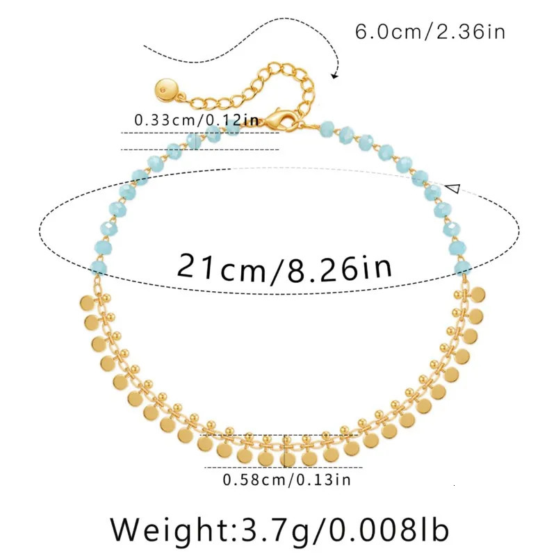ANENJERY 18K Gold Plated Tassels Charm Anklet for Women Boho Summer Bracelet Blue Stone Beaded Handmade Jewelry Wholesale 250606