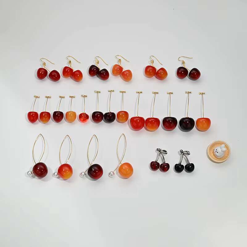 Hot Selling Cute Sweet Fashion Jewelry Fruit Dangle Drop Earrings 3D Acrylic Red Cherry Earrings for Women Parties Gifts