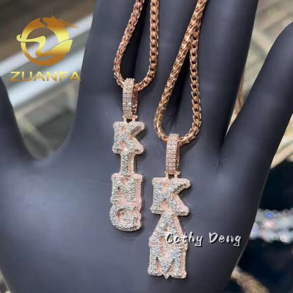 Iced Out Jewelry Moissanite Letter Pendant Vertical 925 Silver 2 Layer Lab Diamond Pendant Custom Pendant