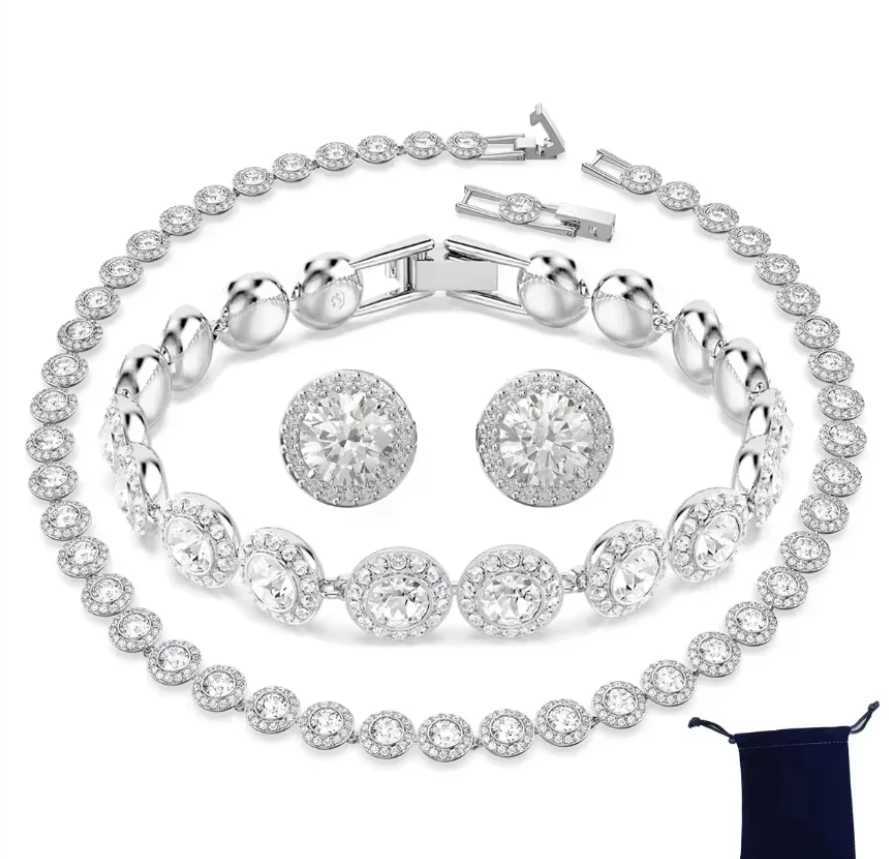 2025 High Quality Ladies Classic Happiness Diamond Round Crystal Necklace Set S925 Silver Gorgeous Jewelry Set Z250607