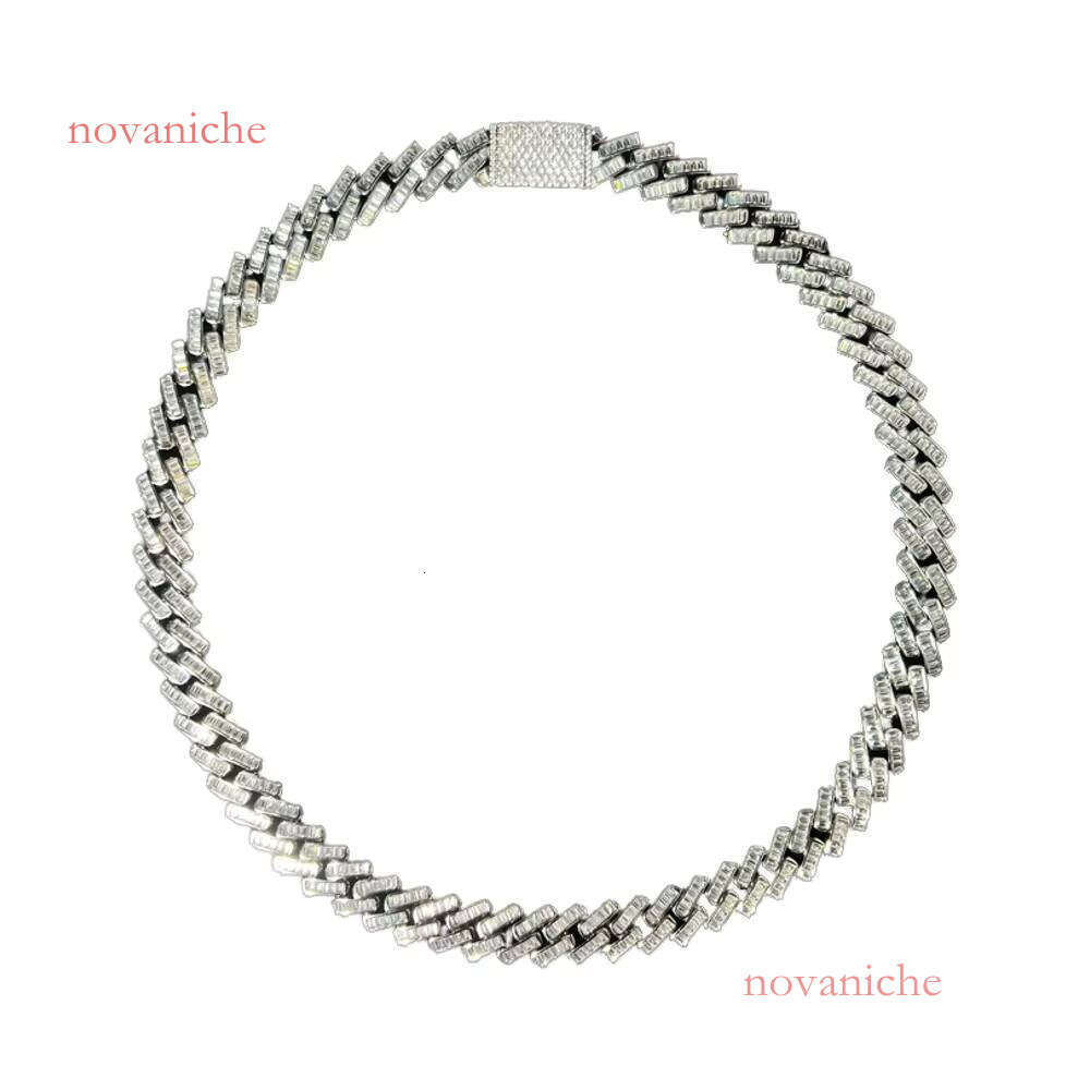 13mm Hiphop Wholesale Custom Sterling Sier Moissanite Unisex Cuban Link Chain Bracelet Necklace Zircon Brass