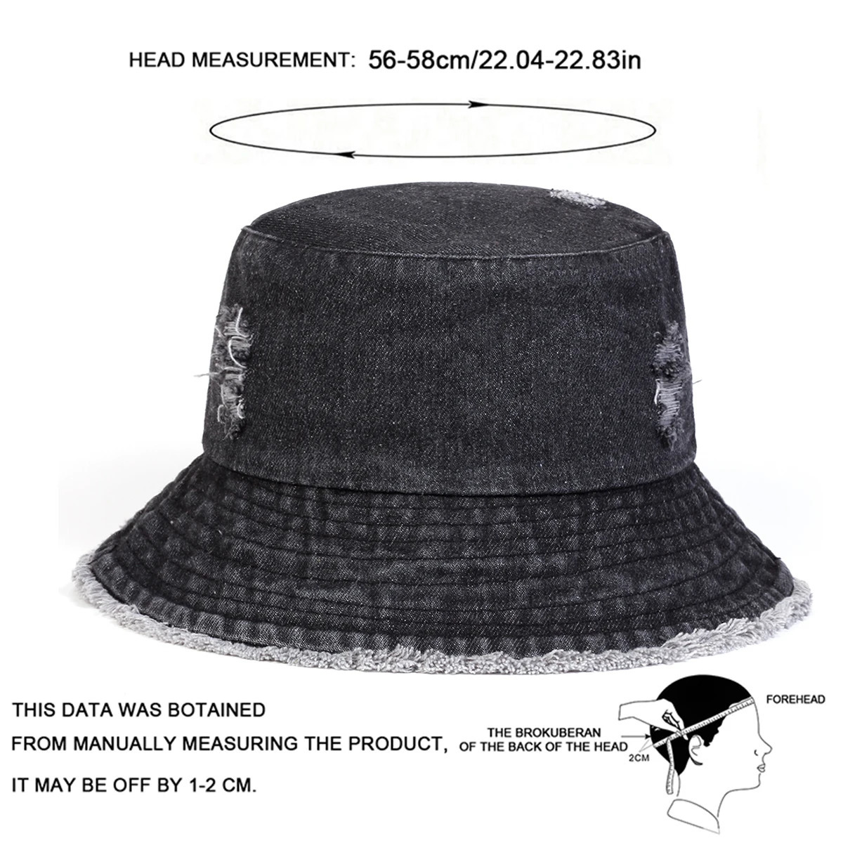 1piece Unisex Vintage Holes Denim Bucket Hat Outdoor Sunscreen Leisure Hat Spring Autumn Travel Tourism Beach Vacation 250605