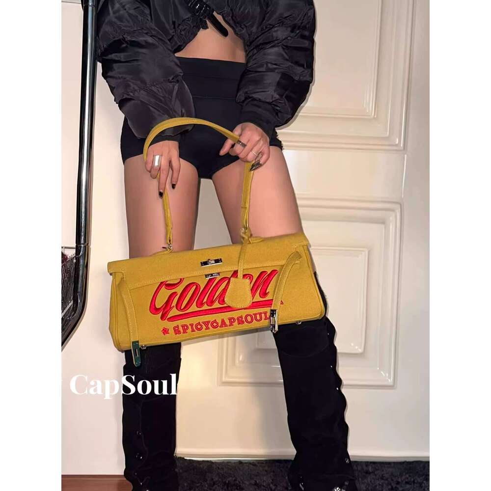 Prank SpicyCapSoul Chi Jinwu Niche oz Denim Canvas Heavy Embroidery Kelly Bag
