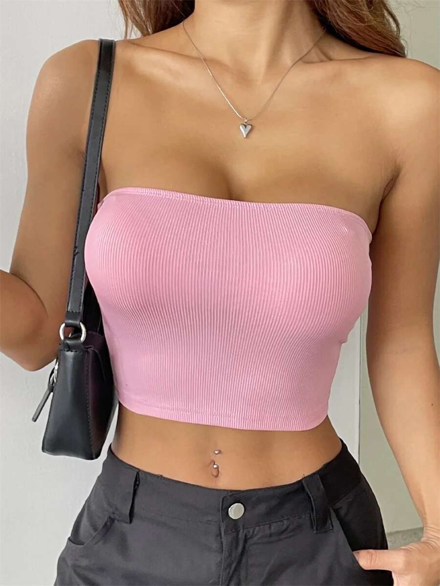 Sexy Off Shoulder Ruffle Crop Top Womens Sleeveless Tube Top for Beach Vacation or Night Out Clubwear Party