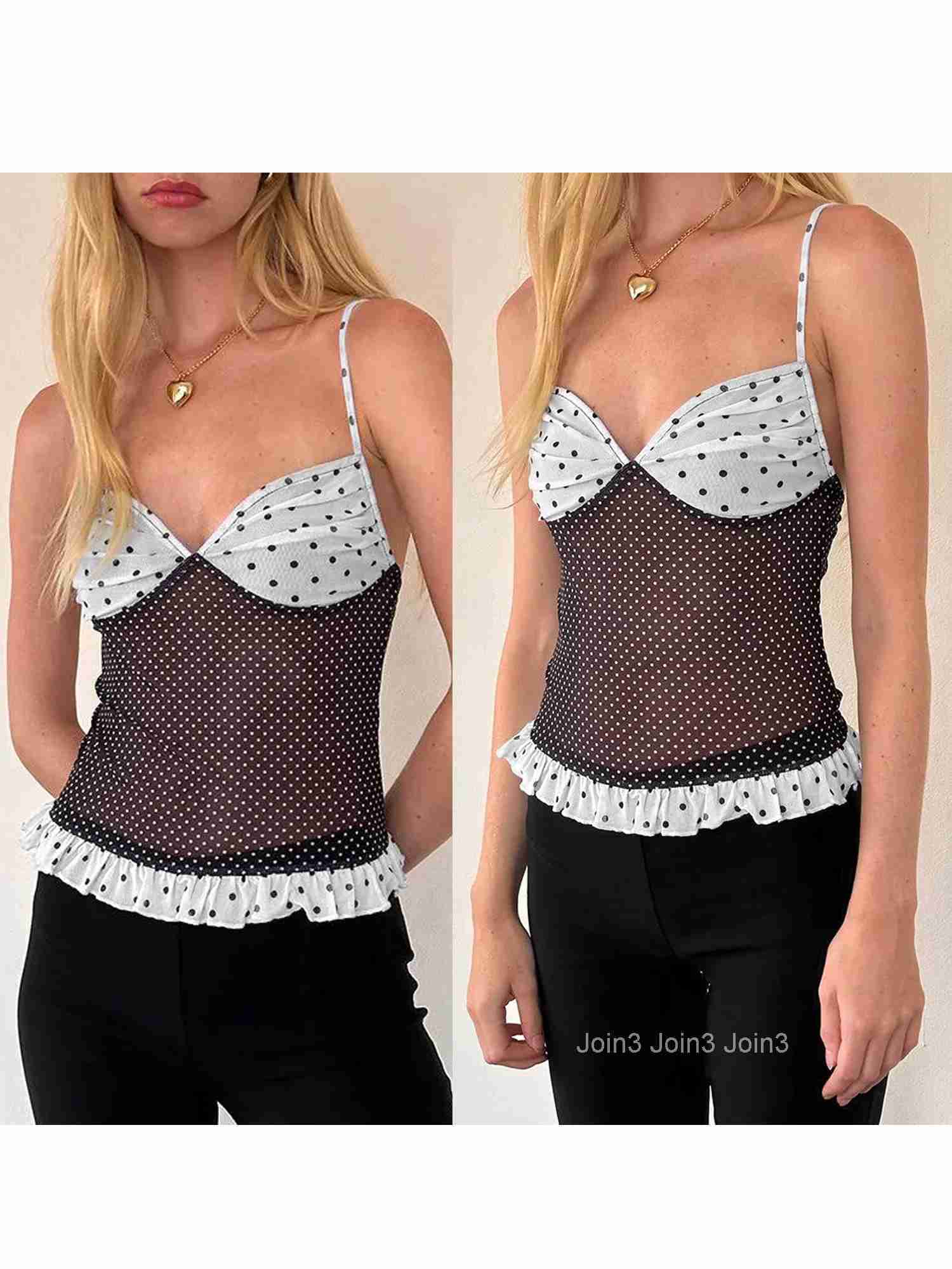 Womens Sleeveless Polka Dot Print V-neck Camisole Tops with Backless Design Summer Tank Tops for Streetwear Fashionistas