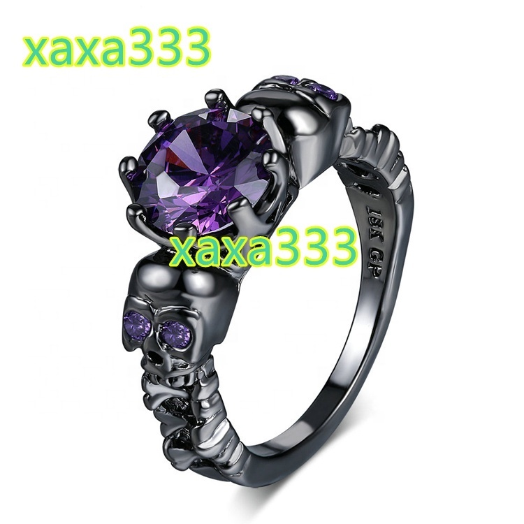 Fashion jewelry wholesale purple diamond personality skeleton 18K black gold engagement ring R523