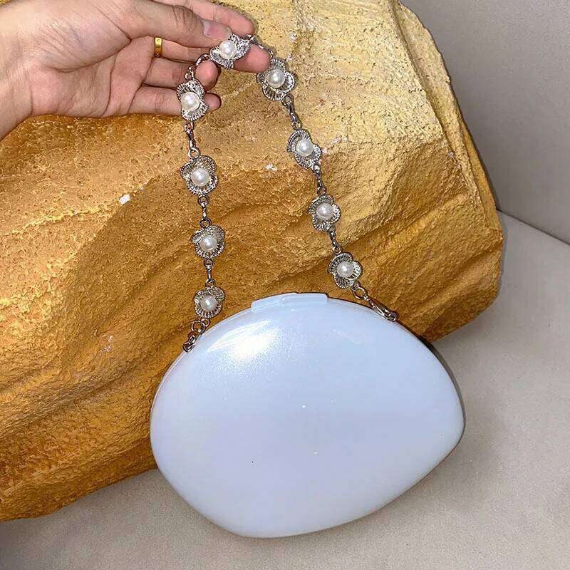 Egg Shape Clutch Bag Acrylic Women Wedding Evening Denner Party Cute Ivory Pearl Color Purse Handbags Summer New 2025 Ins