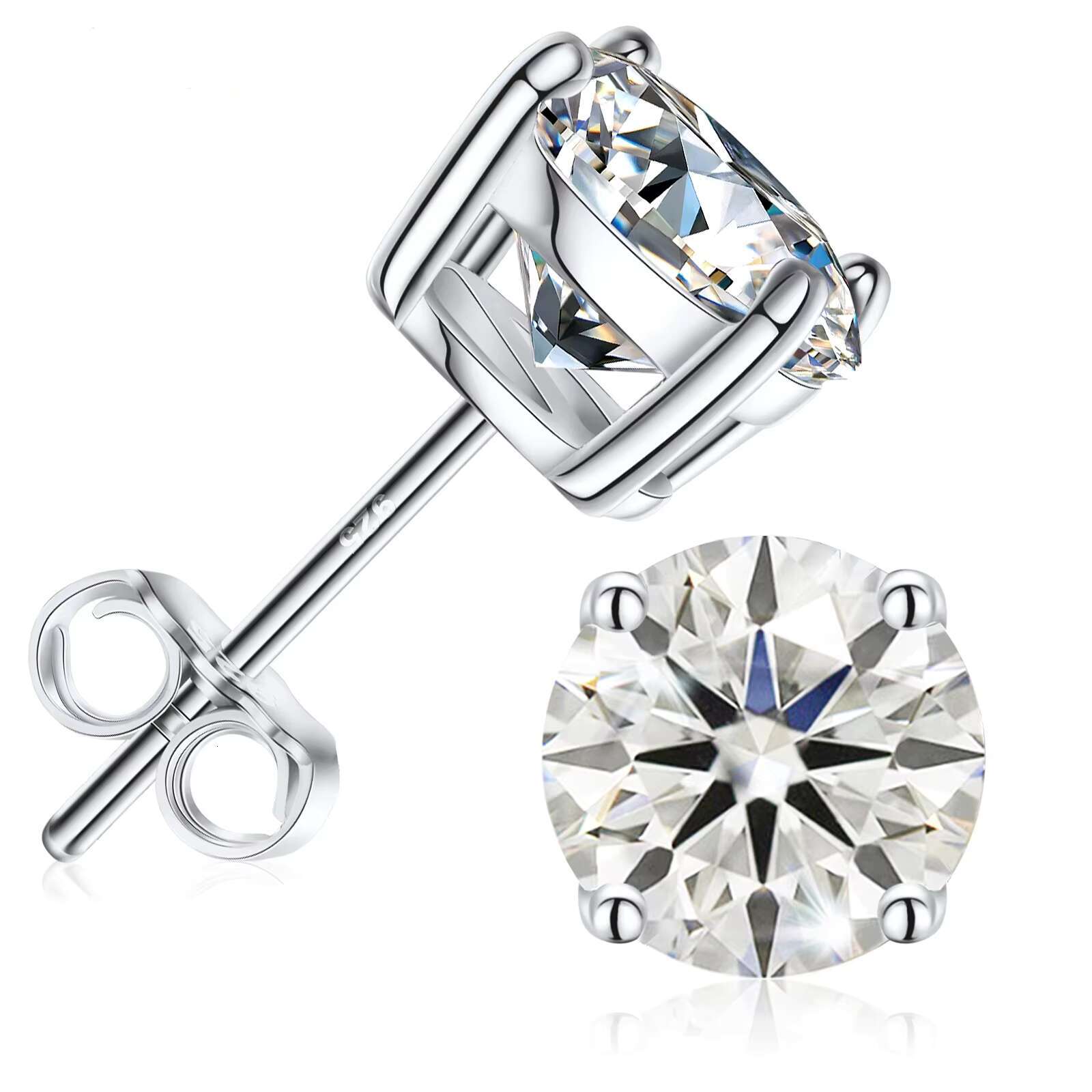 Moissanite Stud Earrings White Gold 925 Sterling Silver VVS Mossanite Diamond Men Women