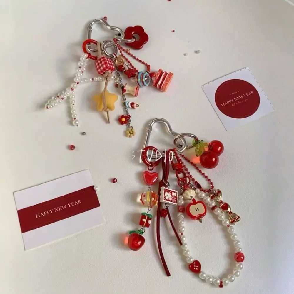 Sweet Red Apple Cherry Keychain Handmade DIY Backpack Pendant Acrylic Beaded Bag Charm XJ250607