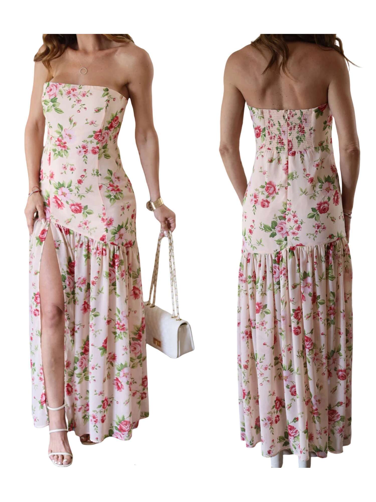 Women Off Shoulder Ruffle Dress Elegant Floral Print High Low Hem Maxi Dress for Wedding Party Prom Evening Gown Beach