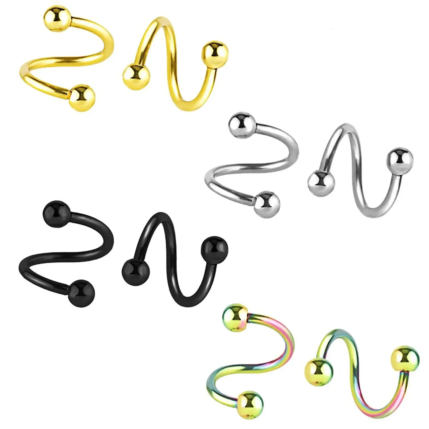 2pcset Steel Spiral Twisted Lip Ring Nose Rings 16 Gauge Ear Cartilage Helix Piercing Body Accessories Jewelry Gift 250606