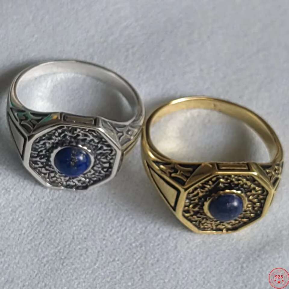 Real Pure S925 Silver Wedding Rings for Men Women Inspired by The Vampire Diaries with Lapis Lazuli Diamond Inlay Jewelry