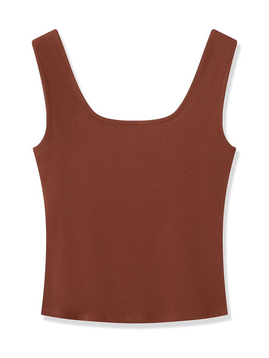 Ladies Casual Sleeveless Ribbed Tank Top with Square Neckline and Button Detail Fit Knit Vest for Summer Wear