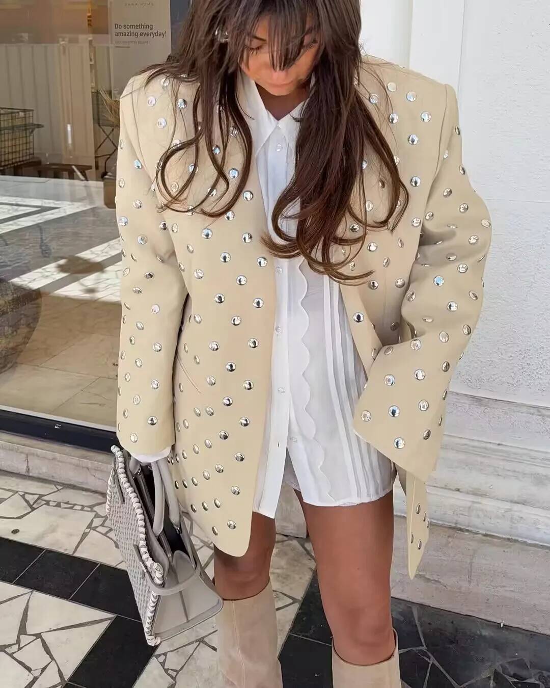 European And American Style 2025 Early Autumn New Rivet Decoration Temperament Trendy All-Match Casual Suit Jacket