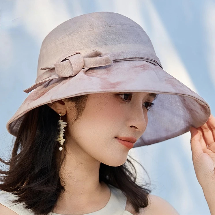 Womens Premium Ombre Floral Bucket Hat with Bow Wide Brim Summer Lightweight Sun Hat UV Protection UPF 50 250605