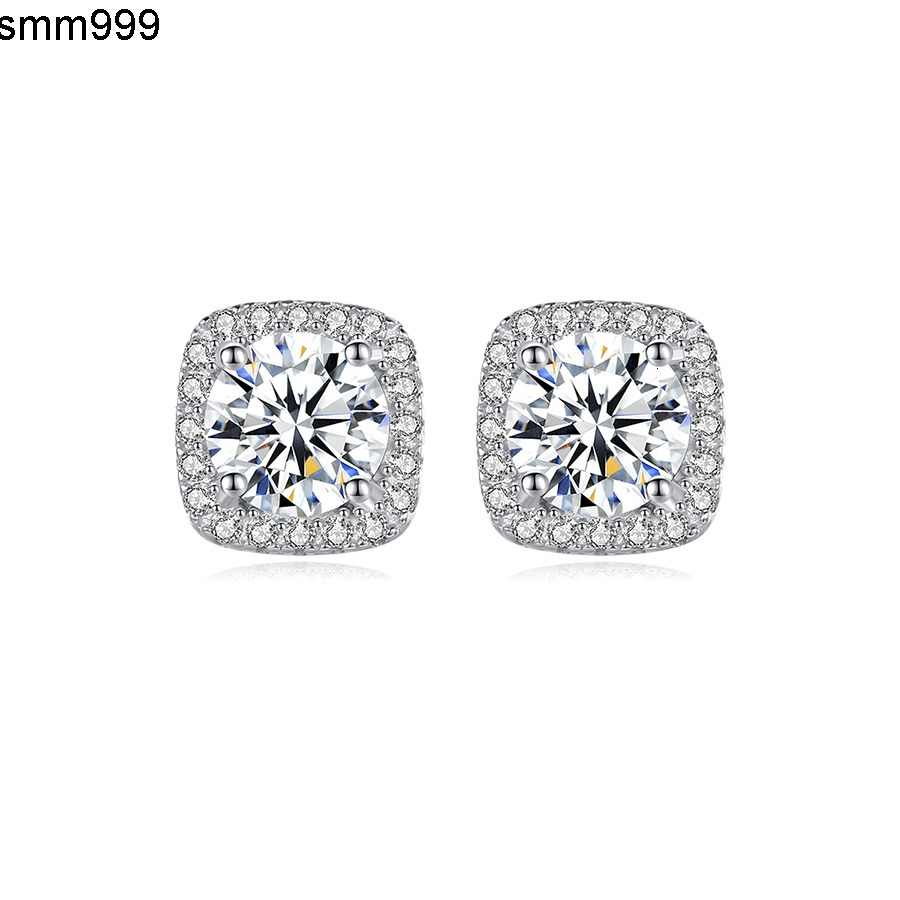 Fine Exquisite Jewelry Earrings Real 925 Sterling Silver Full Diamond Fat square Moissanite Stud Earrings