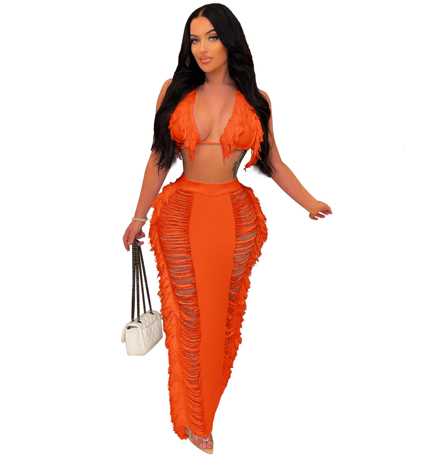 RT Sexy Women Knitted Set Two Pieces Set Halter Backless Bra Crop Top Pants Crocheted 2 Pieces Set Hollow Out Crochet Beach Set 250605