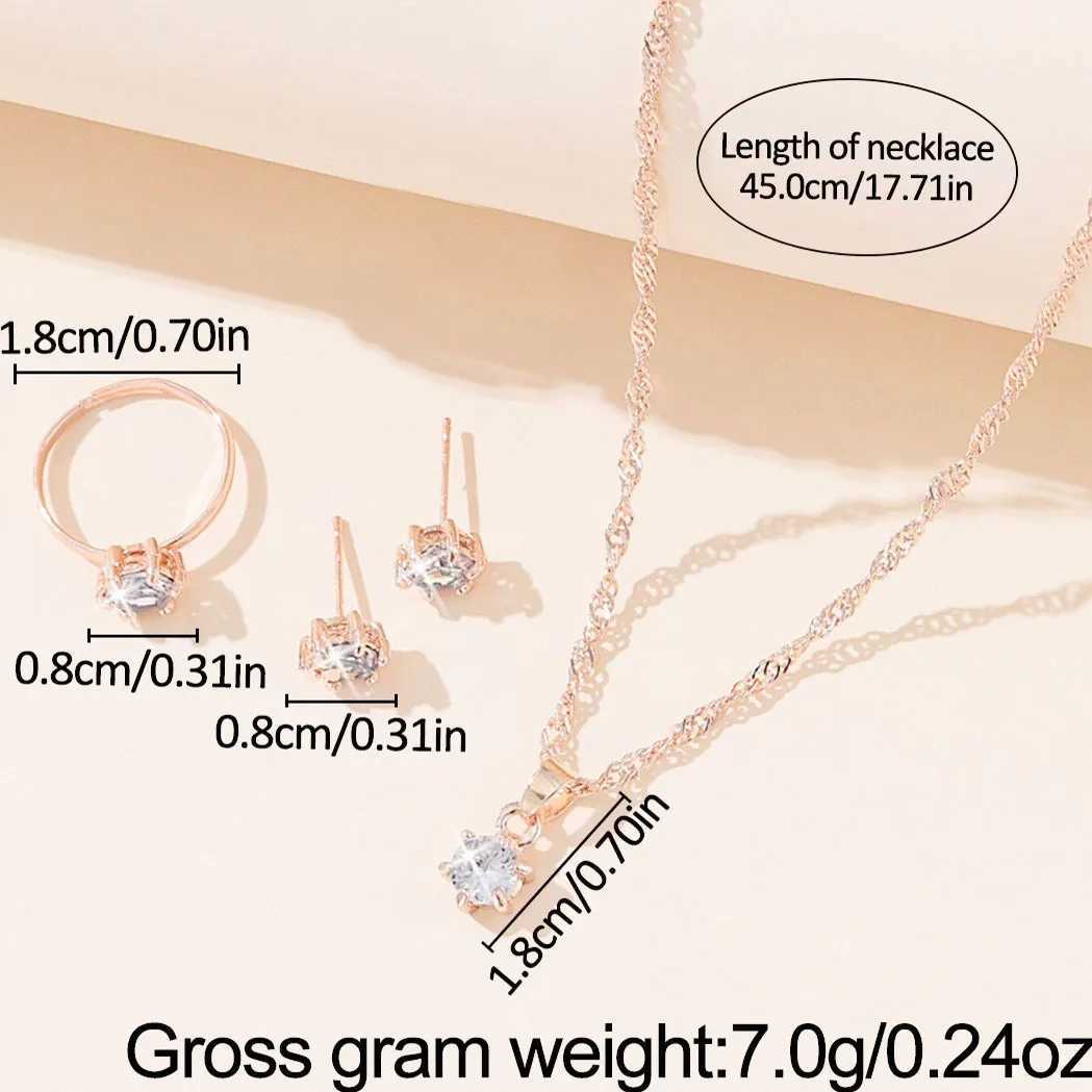 5Pcs Elegant Crystal Jewelry Set Zirconia Ring Necklace Earrings Simple Set Jewelry Fashion Versatile Trendy Jewelry Z250607