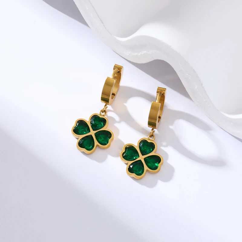 GANEMLY 316L Stainless Steel Green Crystal Necklace Earrings Set For Women Fashion Waterproof Jewelry Set Bijoux Z250607