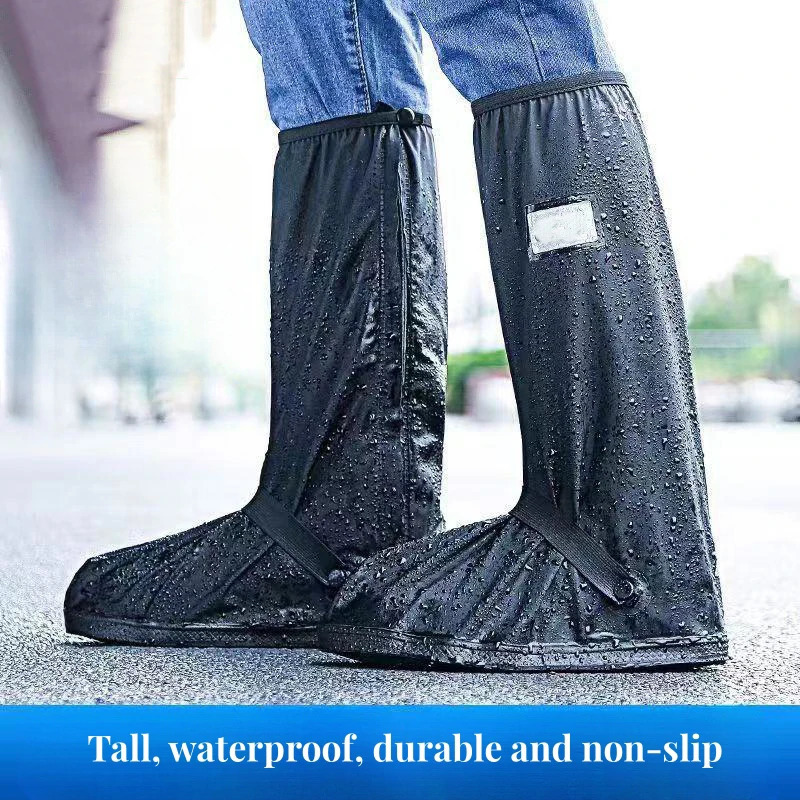 Unisex Reusable Rain Boot Shoe Cover Black Waterproof High Top Shoes Dust Covers for Motorcycle Bike Men Women 250528