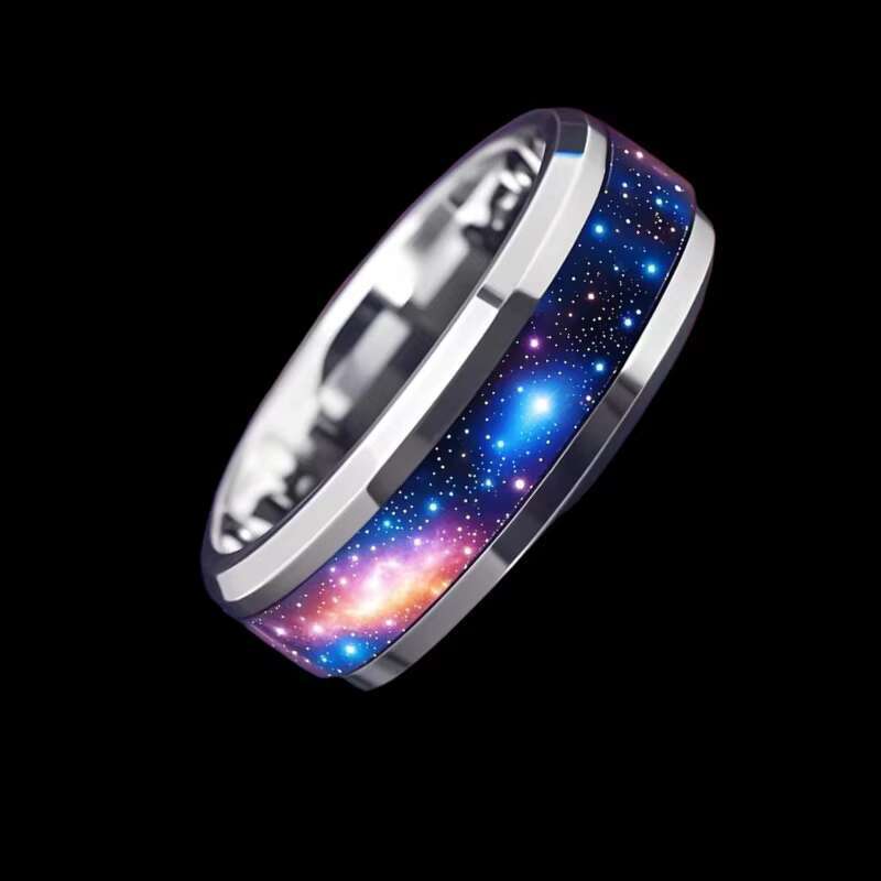 Popular Accessories 3D Color Printing Dripping Stainless Steel Ring Casual Fashion Couple Ring Birthday Festival Gift Jewelry