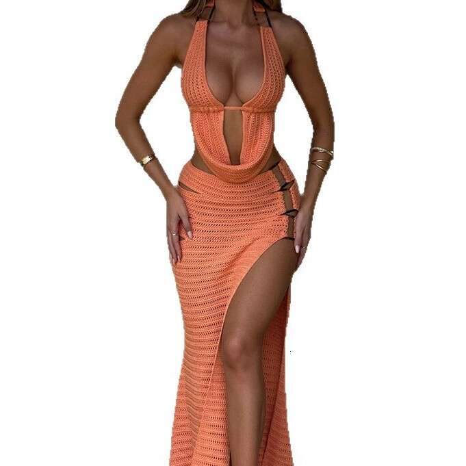 2025 European American Style Sexy Hollow Knit Beach Dress Bikini Swimsuit Cover-Up Sun Protection Set for Women New Elegant and Unique Fashion