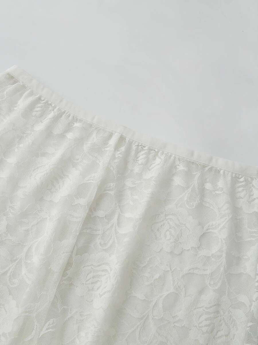 Womens Sheer Lace Cropped Leggings with Elastic Waistband and Skinny Fit for Summer Wear