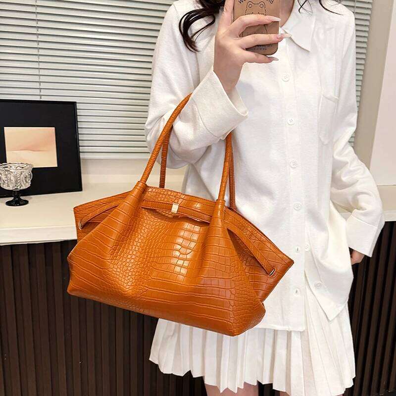 Meet You Vintage Crocodile Print Women s Pu Leather Tote Design Pleated Female Daily Large Capacity Commuter Bag bag