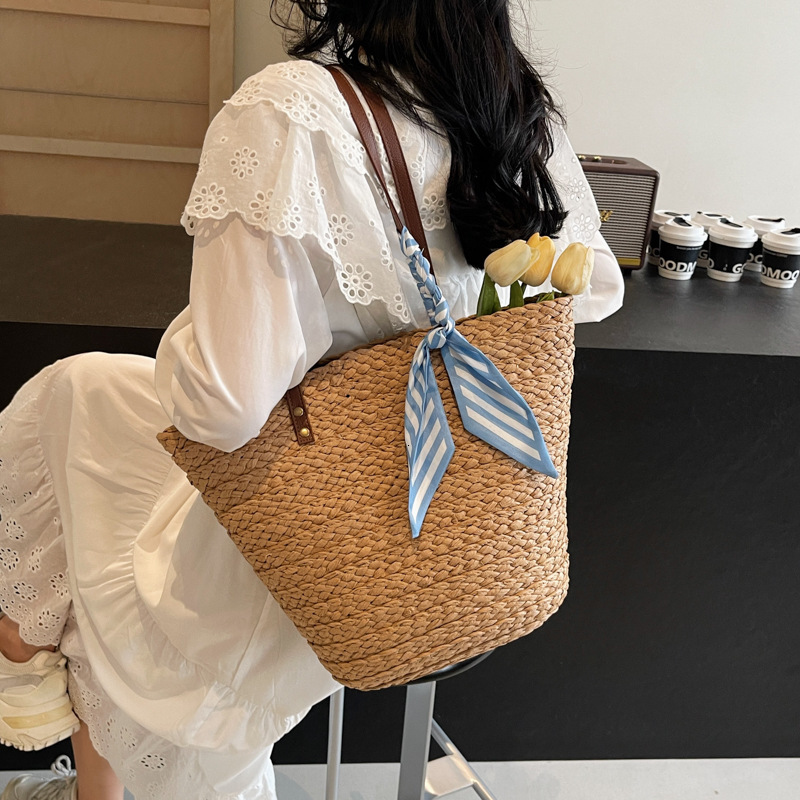 designer Straw Woven Tote Bag for Women Large Capacity 2025 New Vacation Beach Bag Woven Bucket Bag Basket Co