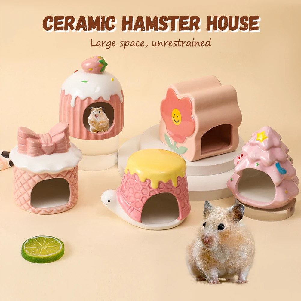 Lovely Pottery Hamster House Pet Bed Hideout Hut Hamster Gerbil House Sleeping Bed for Summer Small Pet Cooling Shed House 250604