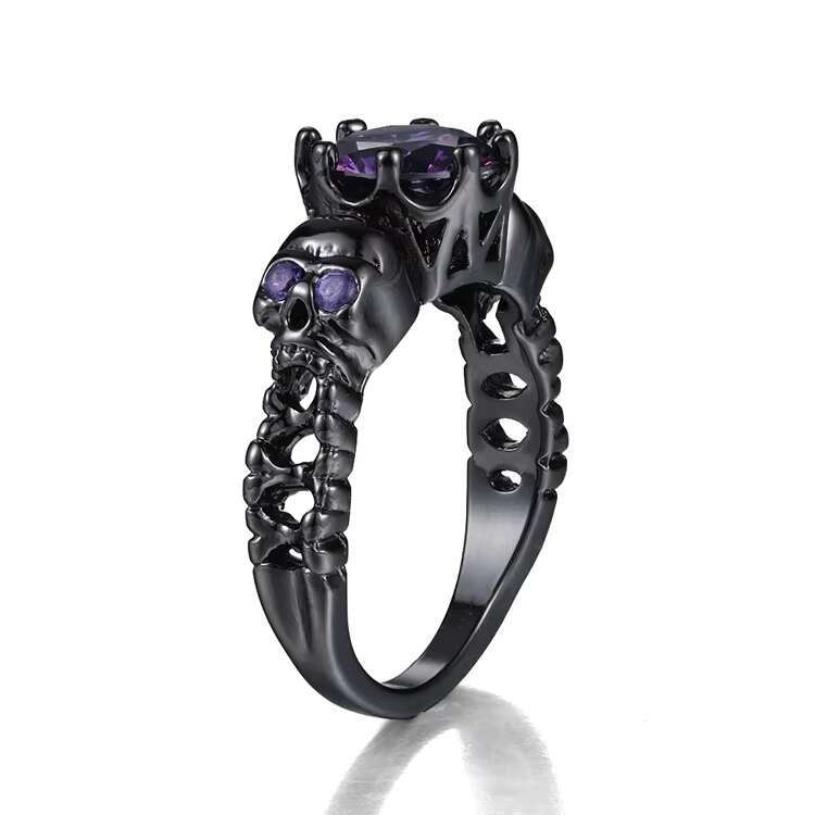 Fashion jewelry wholesale purple diamond personality skeleton 18K black gold engagement ring R523