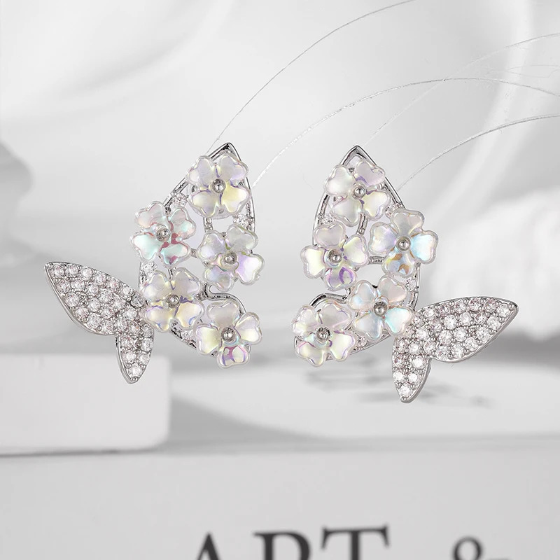 SENYU Romantic Butterfly Korean Style Fairys Elegant White CZ Party Earring Beautiful Flower Wedding Party Jewelry Gift 250604