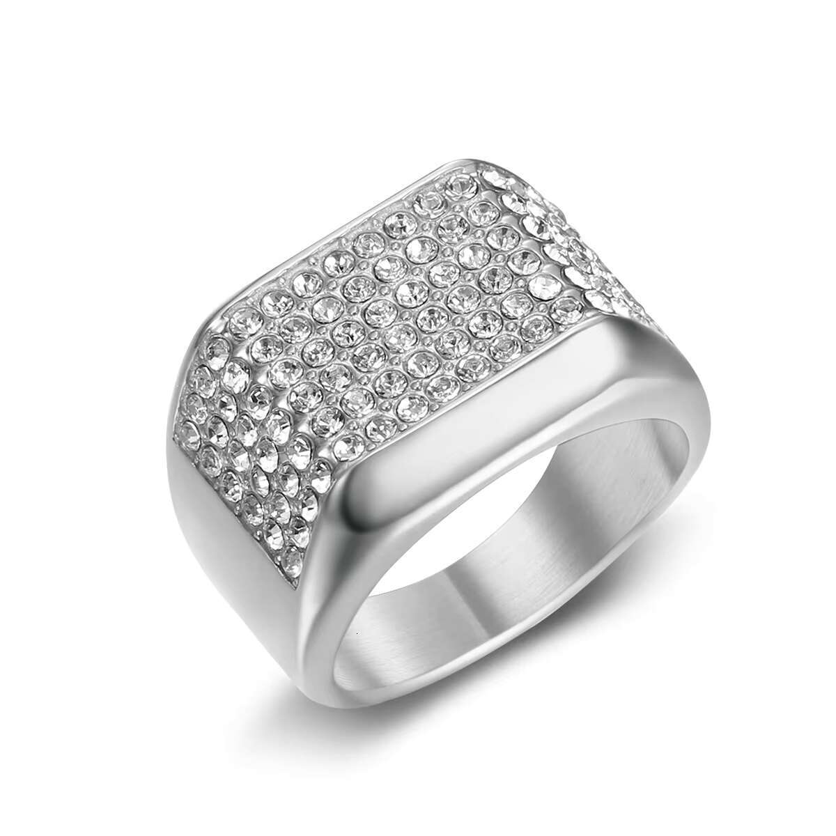 Popular Trendy Nightclub Hip Hop HIPHOP Ring Stainless Steel Gold Plated Full Diamond Mens Ring