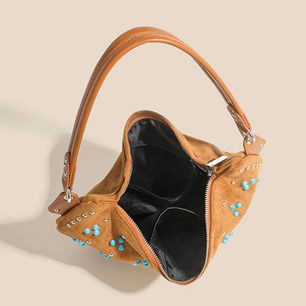 Designer Bag Luxury Bag Retro Rivet Frosted Handbag, Large Capacity Underarm Shoulder Dumpling Bag,Women's 2025 New Fashionable Suede Tote Bag,Cr