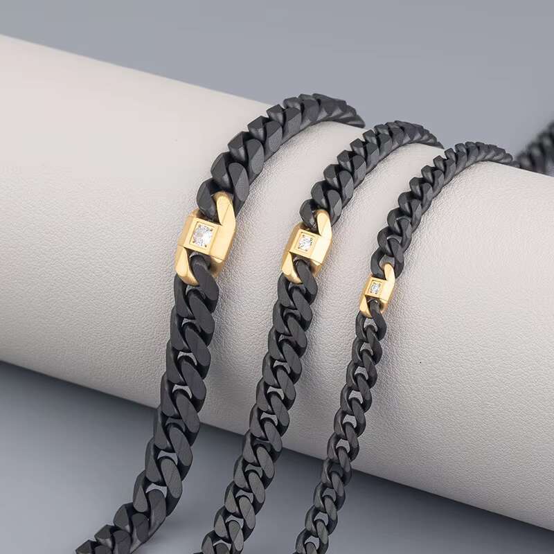 Men's Hip Hop Style 925 Silver Black Gold Plated Diamond Pendant Necklace 925 Silver Miami Sandblasted Black Cuban Linklace
