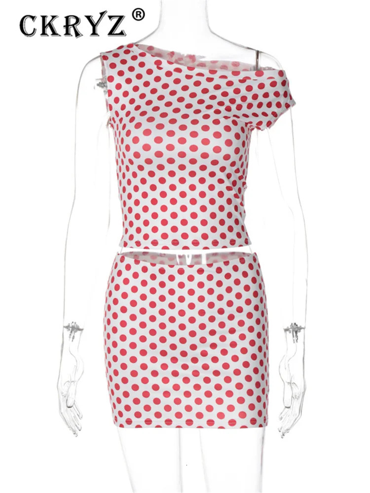 Ladies Polka Dots Print Vacation 2 Pieces Skirt Set Women Sleeveless Top Mini Dress Matching Sets Female Birthday Fashion Outfit 250604